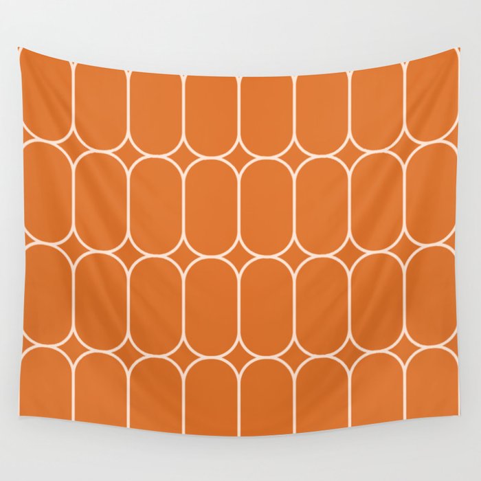 Mod Pods Retro Geo Pattern in Burnt Orange Wall Tapestry Gallery Image 1