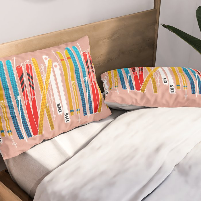 Colorful Ski Illustration and Pattern no 2 Pillow Sham Gallery Image 2