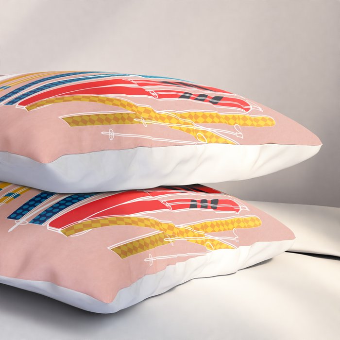 Colorful Ski Illustration and Pattern no 2 Pillow Sham Gallery Image 3