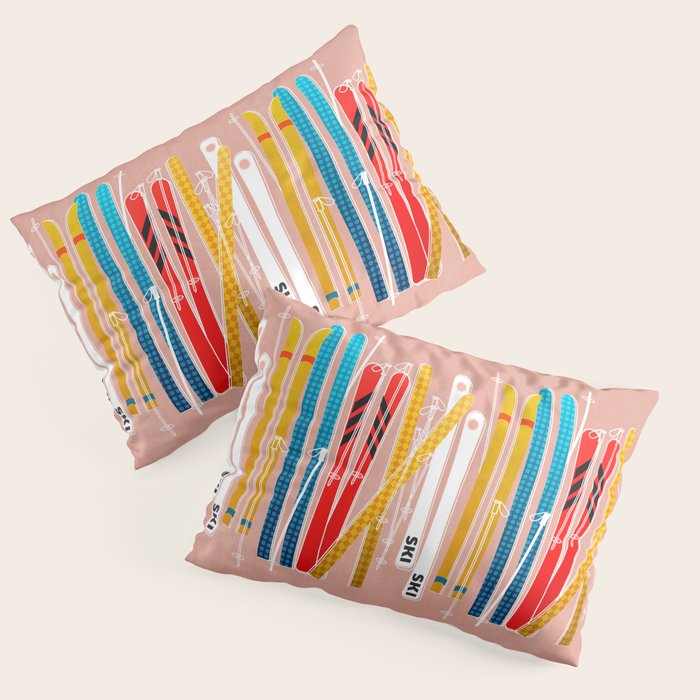 Colorful Ski Illustration and Pattern no 2 Pillow Sham Gallery Image 1