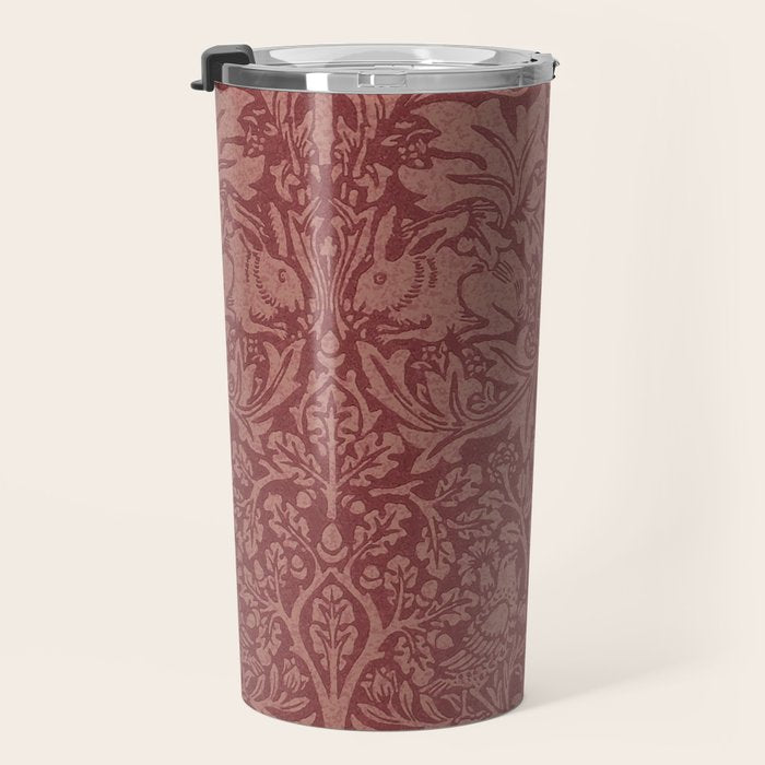 William Morris Brer Rabbit Brick Red Vintage Pattern Travel Mug Gallery Image 3