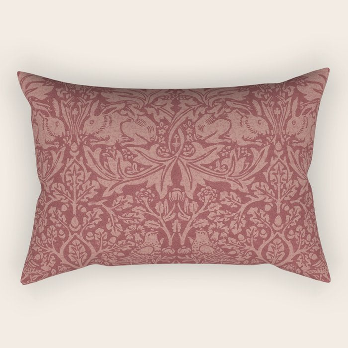 William Morris Brer Rabbit Brick Red Vintage Pattern Rectangular Pillow Gallery Image 1