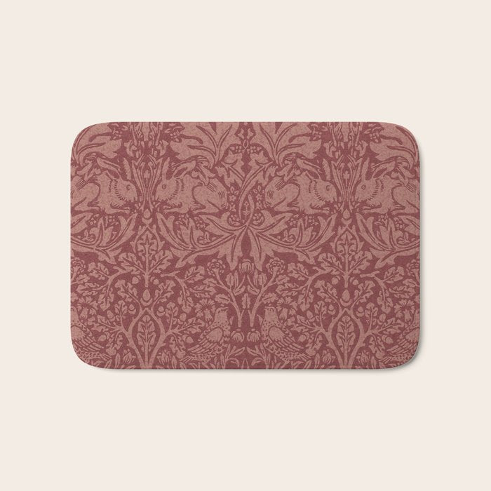William Morris Brer Rabbit Brick Red Vintage Pattern Bath Mat Gallery Image 1