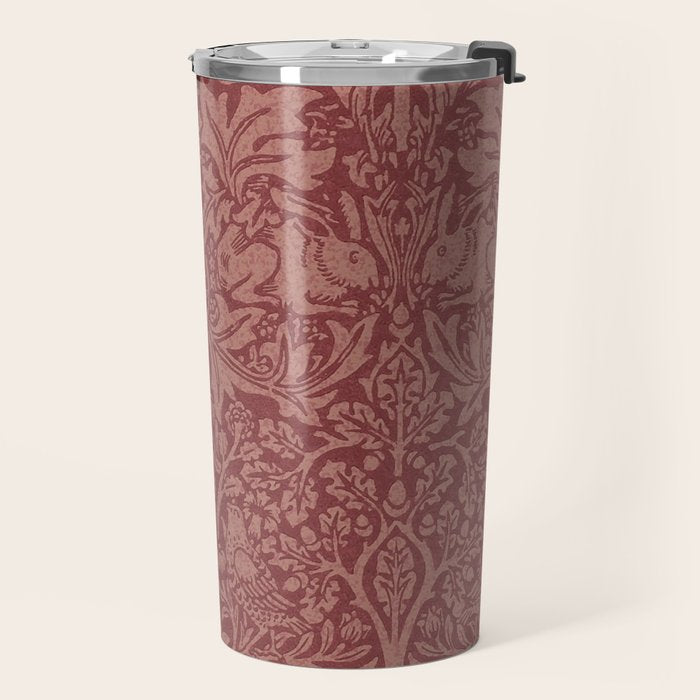 William Morris Brer Rabbit Brick Red Vintage Pattern Travel Mug Gallery Image 2