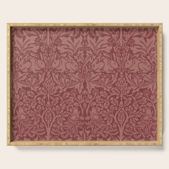 William Morris Brer Rabbit Brick Red Vintage Pattern Serving Tray Gallery Image 1
