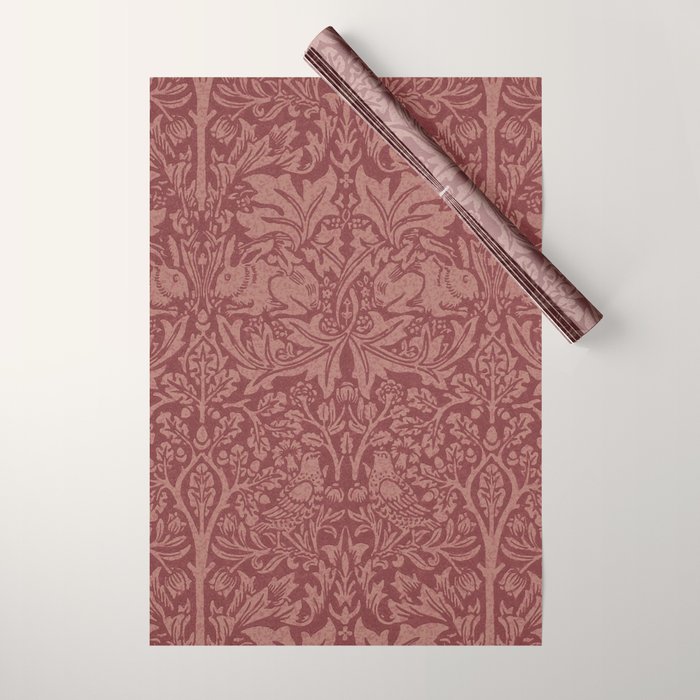 William Morris Brer Rabbit Brick Red Vintage Pattern Wrapping Paper Gallery Image 1