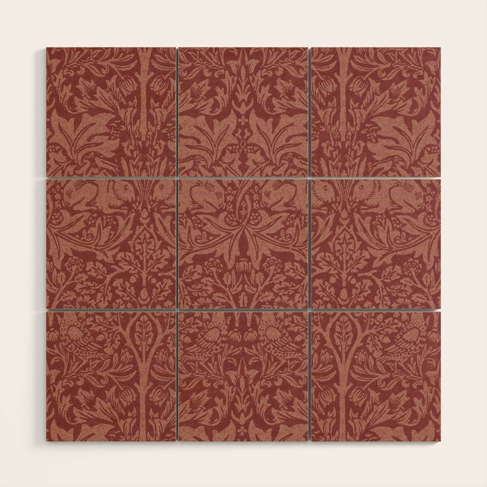 William Morris Brer Rabbit Brick Red Vintage Pattern Wood Wall Art Gallery Image 1