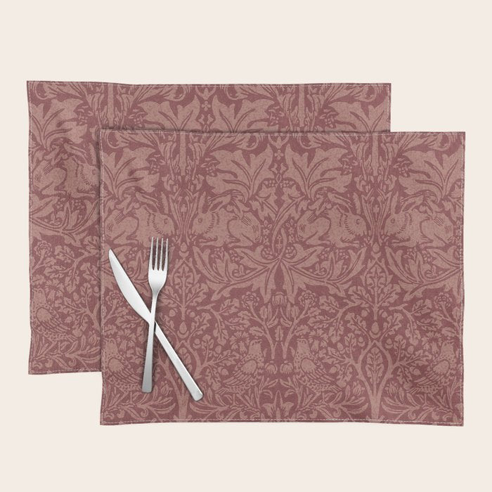 William Morris Brer Rabbit Brick Red Vintage Pattern Placemat Gallery Image 1