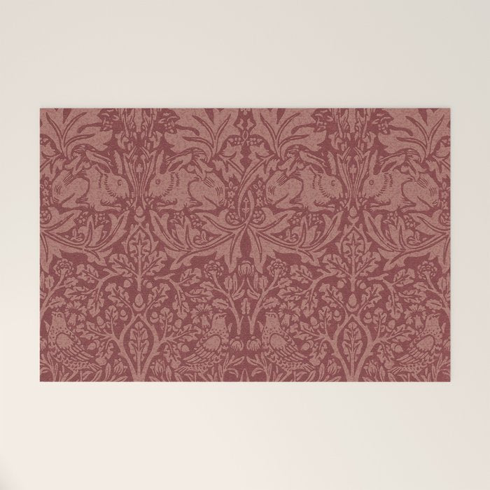 William Morris Brer Rabbit Brick Red Vintage Pattern Welcome Mat Gallery Image 1