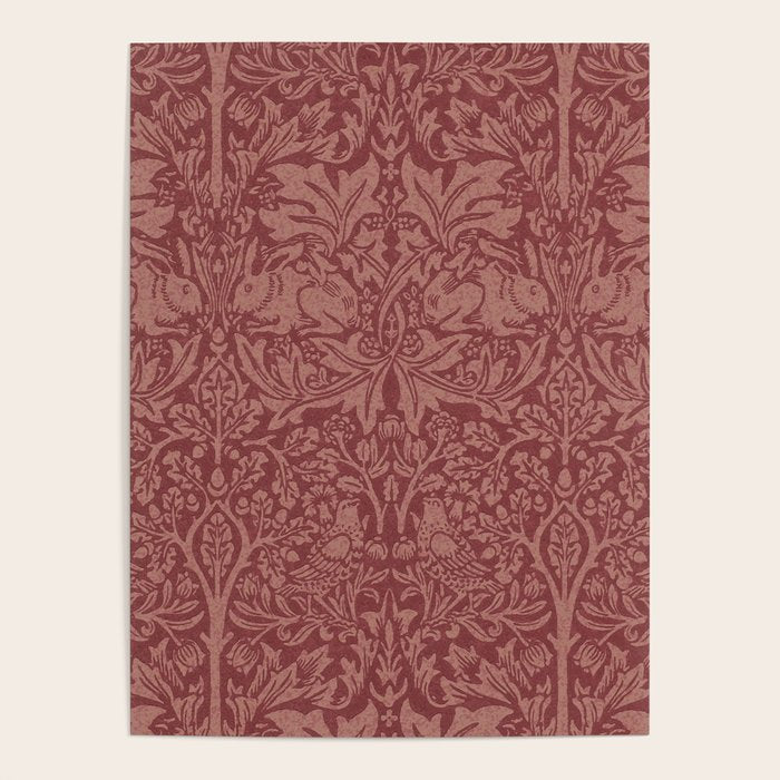 William Morris Brer Rabbit Brick Red Vintage Pattern Poster Gallery Image 4