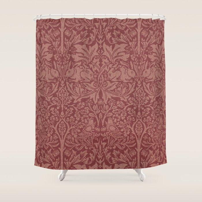 William Morris Brer Rabbit Brick Red Vintage Pattern Shower Curtain Gallery Image 1