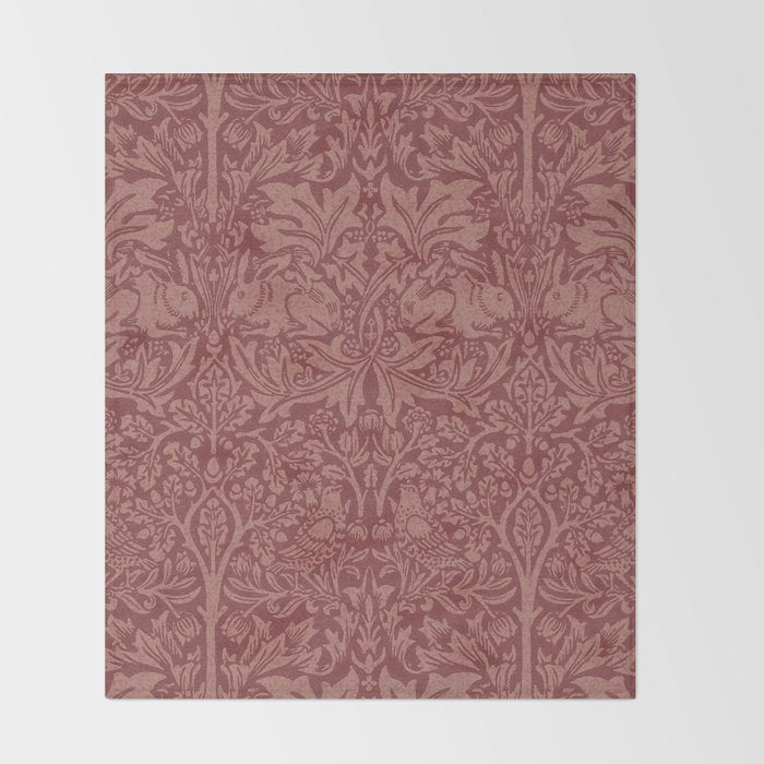 William Morris Brer Rabbit Brick Red Vintage Pattern Throw Blanket Gallery Image 2
