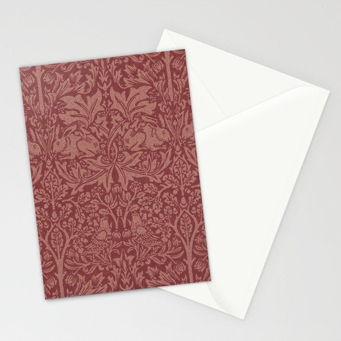 William Morris Brer Rabbit Brick Red Vintage Pattern Stationery Card Gallery Image 2