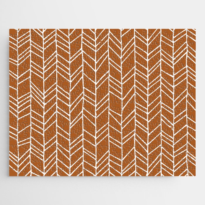 Rustic Herringbone in Clay Terracotta Jigsaw Puzzle Gallery Image 1
