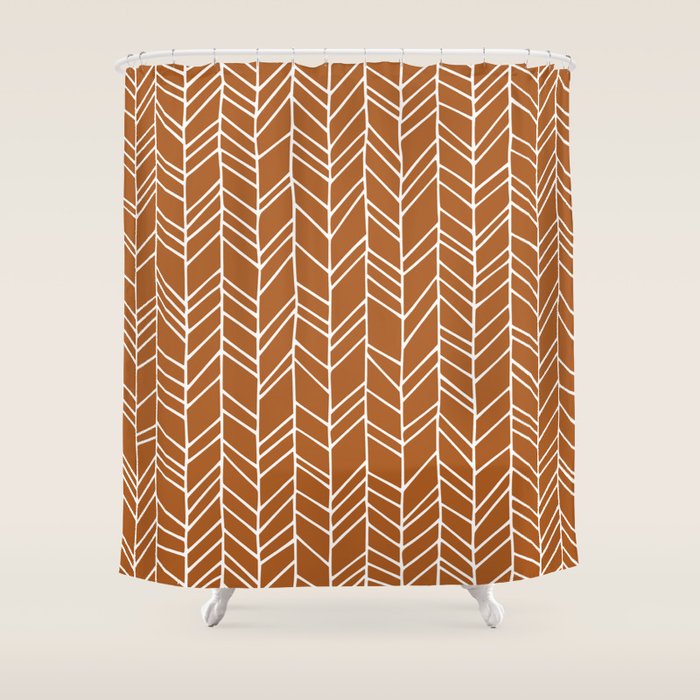 Rustic Herringbone in Clay Terracotta Shower Curtain Gallery Image 1