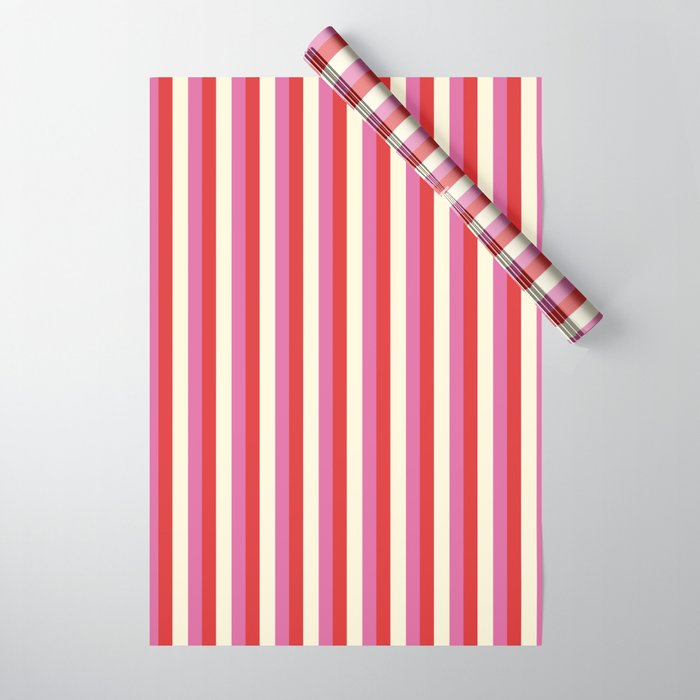 Retro Pink and Red Vertical Stripes Wrapping Paper Gallery Image 1