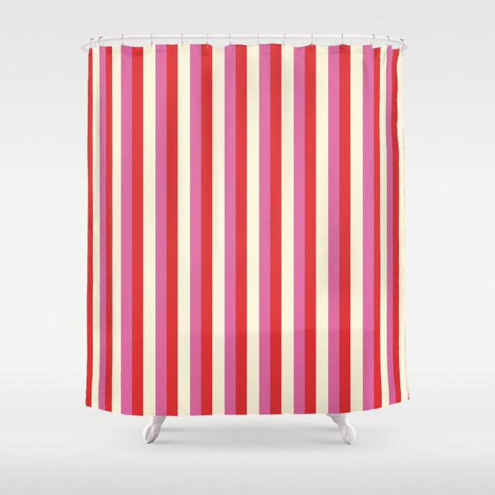 Retro Pink and Red Vertical Stripes Shower Curtain Gallery Image 1