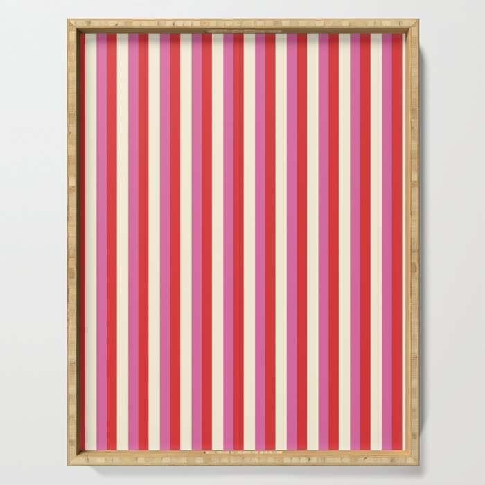 Retro Pink and Red Vertical Stripes Serving Tray Gallery Image 1