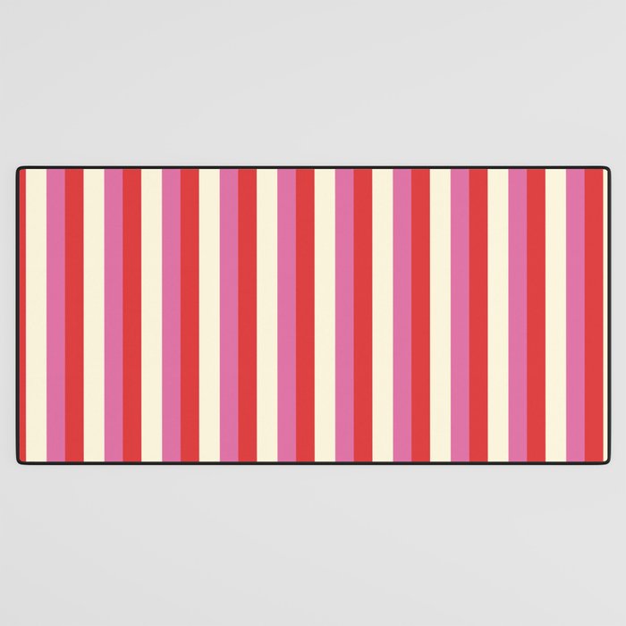 Retro Pink and Red Vertical Stripes Desk Mat Gallery Image 3