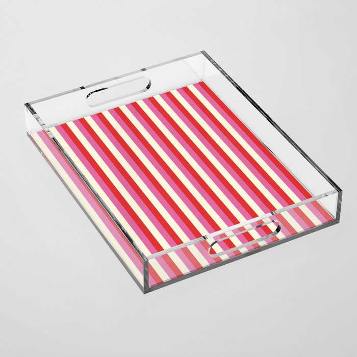 Retro Pink and Red Vertical Stripes Acrylic Tray Gallery Image 1
