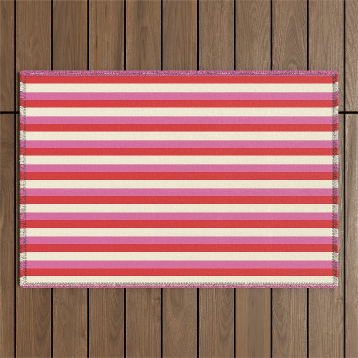 Retro Pink and Red Vertical Stripes Outdoor Rug Gallery Image 1