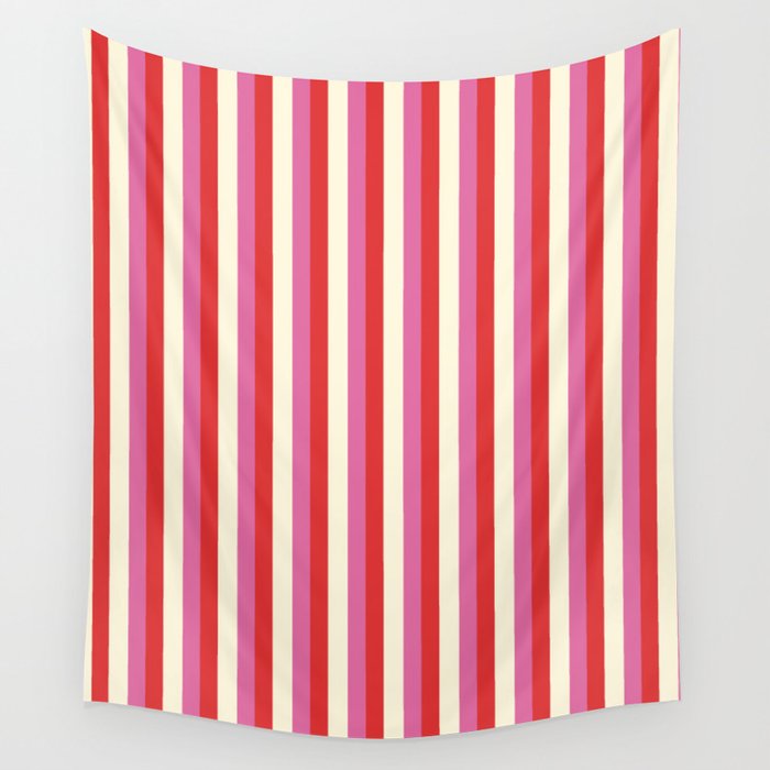 Retro Pink and Red Vertical Stripes Wall Tapestry Gallery Image 4
