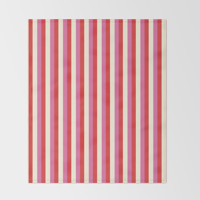 Retro Pink and Red Vertical Stripes Throw Blanket Gallery Image 2