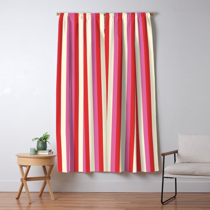 Retro Pink and Red Vertical Stripes Window Curtain Gallery Image 1