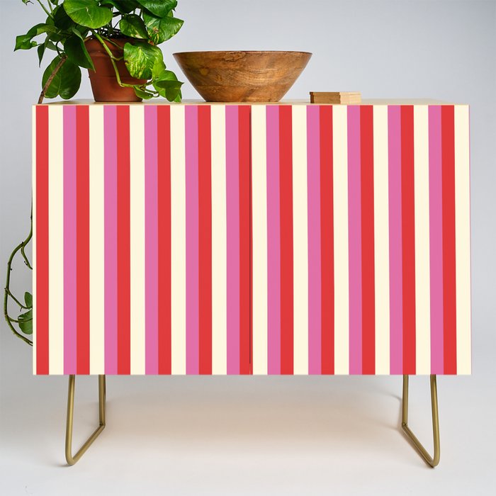 Retro Pink and Red Vertical Stripes Credenza Gallery Image 1