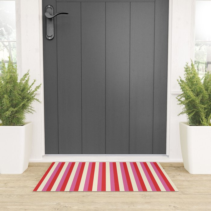 Retro Pink and Red Vertical Stripes Welcome Mat Gallery Image 3