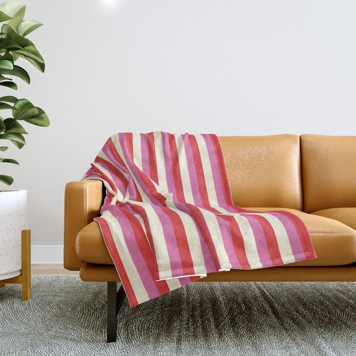 Retro Pink and Red Vertical Stripes Throw Blanket Gallery Image 1
