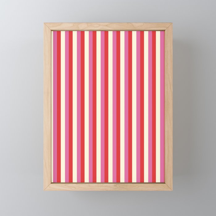 Retro Pink and Red Vertical Stripes Mini Art Print Gallery Image 1