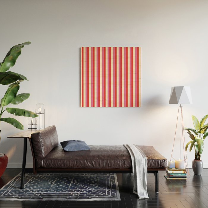 Retro Pink and Red Vertical Stripes Wood Wall Art Gallery Image 2