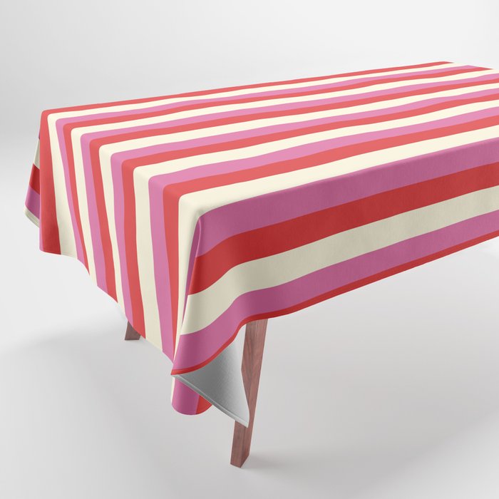 Retro Pink and Red Vertical Stripes Tablecloth Gallery Image 1