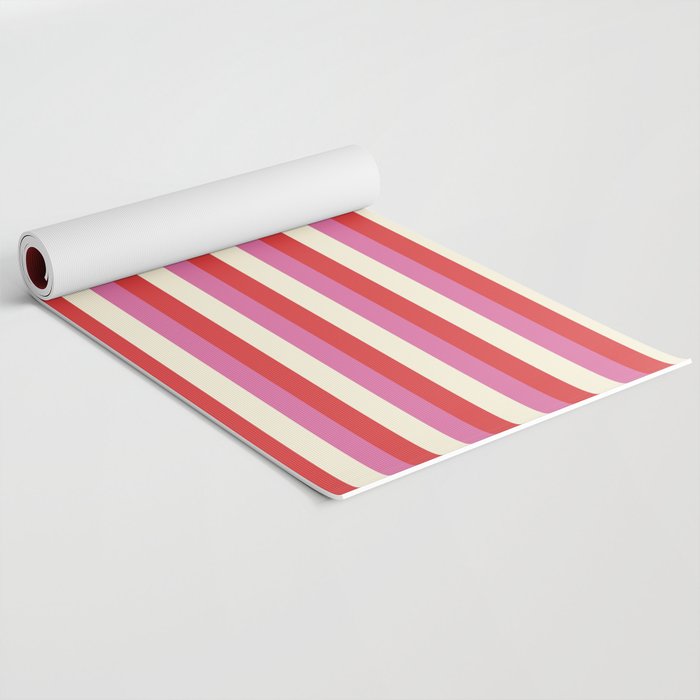 Retro Pink and Red Vertical Stripes Yoga Mat Gallery Image 2