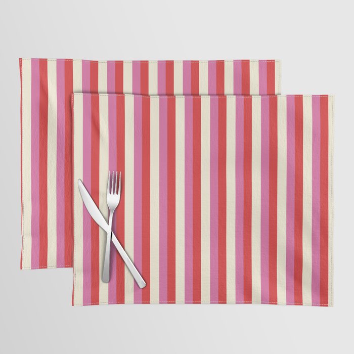 Retro Pink and Red Vertical Stripes Placemat Gallery Image 1