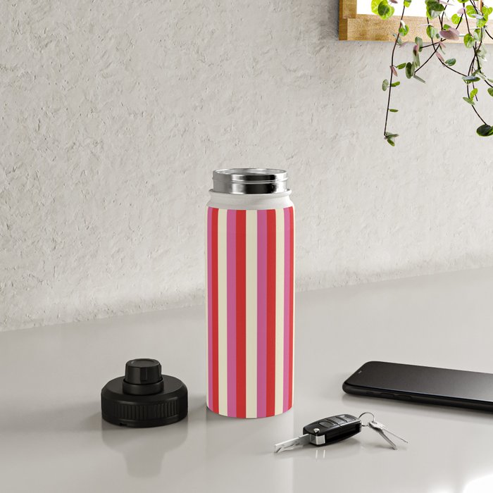 Retro Pink and Red Vertical Stripes Water Bottle Gallery Image 4