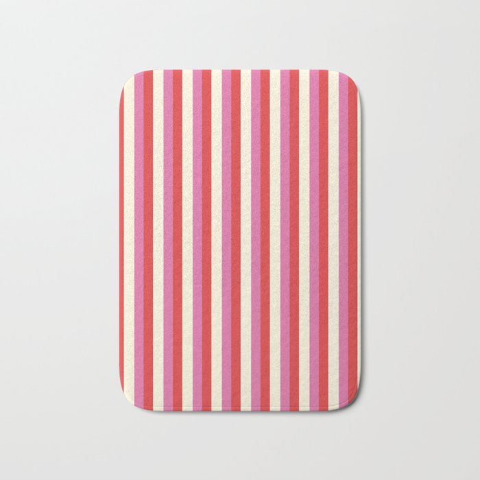 Retro Pink and Red Vertical Stripes Bath Mat Gallery Image 1