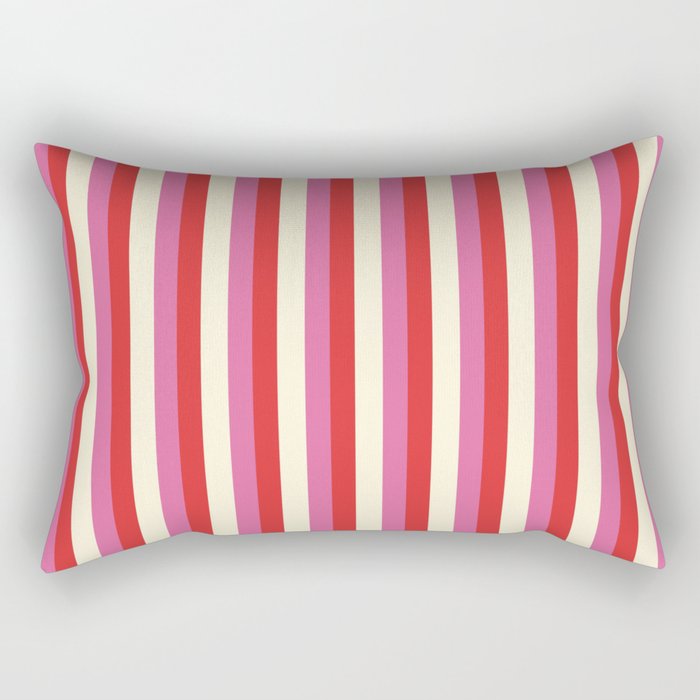 Retro Pink and Red Vertical Stripes Rectangular Pillow Gallery Image 1