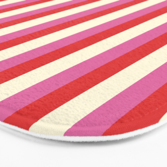 Retro Pink and Red Vertical Stripes Bath Mat Gallery Image 3