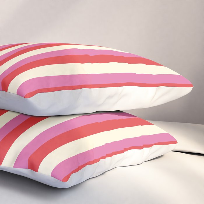 Retro Pink and Red Vertical Stripes Pillow Sham Gallery Image 3