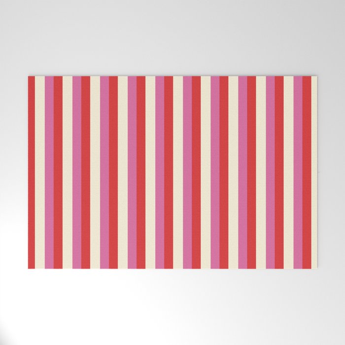 Retro Pink and Red Vertical Stripes Welcome Mat Gallery Image 1