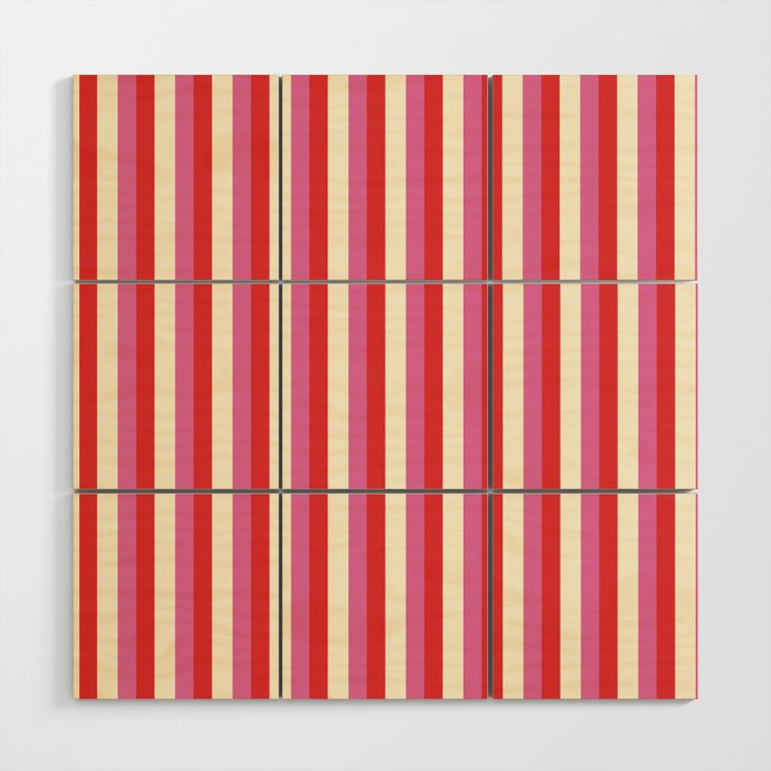 Retro Pink and Red Vertical Stripes Wood Wall Art Gallery Image 1