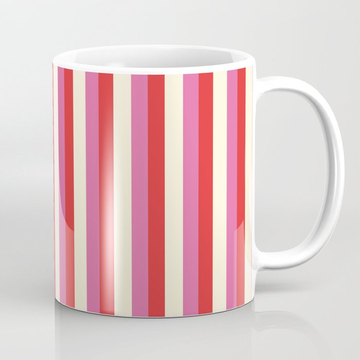 Retro Pink and Red Vertical Stripes Coffee Mug Gallery Image 1