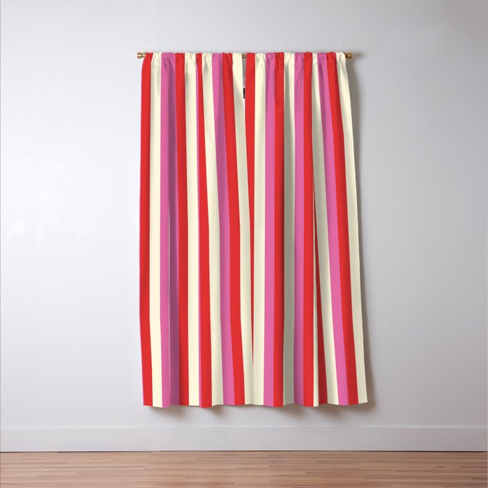 Retro Pink and Red Vertical Stripes Window Curtain Gallery Image 3