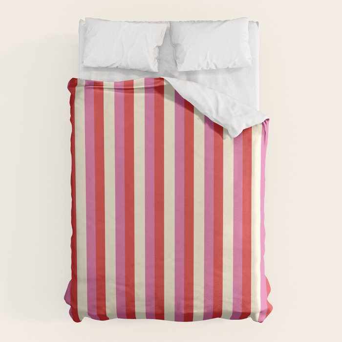 Retro Pink and Red Vertical Stripes Duvet Cover Gallery Image 6