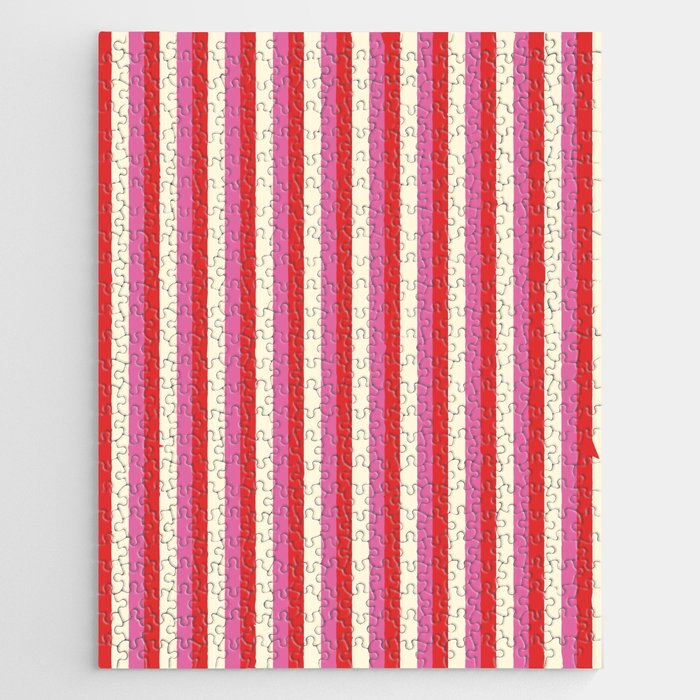 Retro Pink and Red Vertical Stripes Jigsaw Puzzle Gallery Image 1