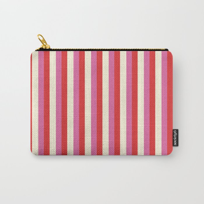 Retro Pink and Red Vertical Stripes Carry All Pouch Gallery Image 1