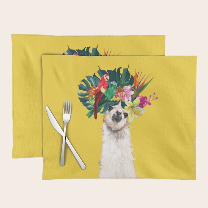 Aloha Hawaiian Llama in Yellow Placemat Gallery Image 1