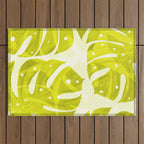 Lime Green Monstera Leaves Light Background #decor #society6 #buyart Outdoor Rug Gallery Image 1